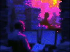 A blurred portrait redrawn in block characters