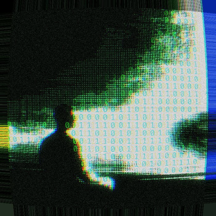 Matrix effect applied to a meditating figure, ASCII Magic