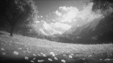 Film noir photo filter recipe, high-contrast black and white ASCII with film grain