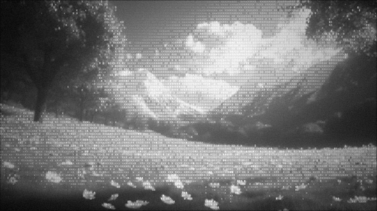 Film noir filter applied to a landscape scene, ASCII Magic
