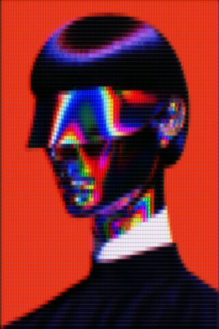 Vaporwave aesthetic recipe, magenta mosaic tiles with chromatic drift and scanlines