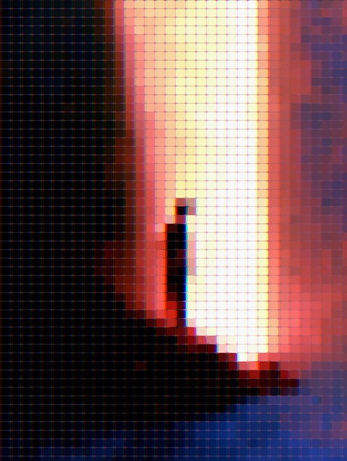 Vaporwave aesthetic filter applied to a figure silhouette, ASCII Magic