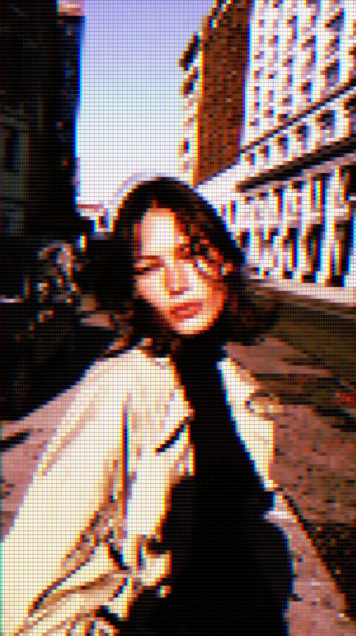 Vaporwave aesthetic filter applied to a portrait, ASCII Magic