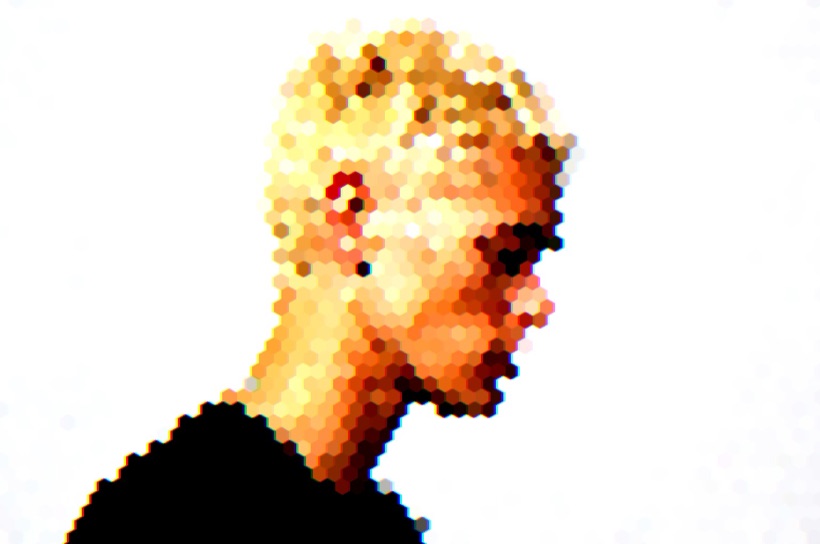 A portrait rebuilt as a honeycomb of hexagonal tiles, each tile the average colour of the area it covers